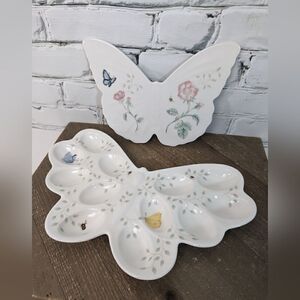Lenox Butterfly Meadow Egg Platter Butterfly shape and Trivet set